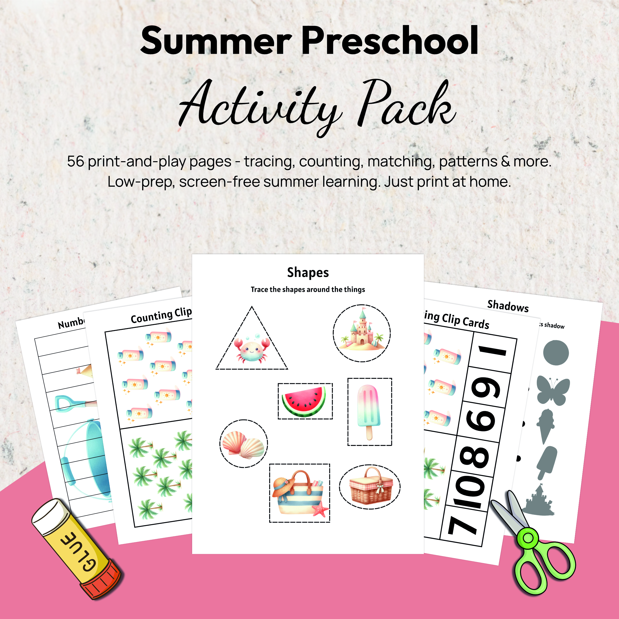 Summer Preschool Activity Pack, Montessori-Inspired Printable Learning Activities for Ages 3–5 (PDF)
